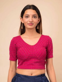 BINDIGASM'S ADVI - Zari Stripes Choli Style Readymade Stretchable Pull On Blouse