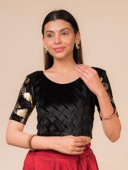 BINDIGASM'S ADVI - Arisa Texture Velvet Gold Paisley with Round Neck Stretchable Pull On Blouse