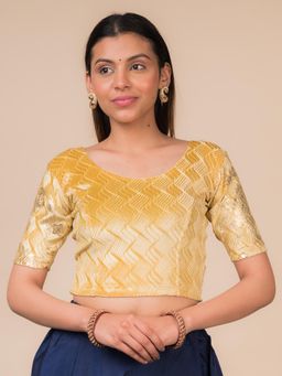 BINDIGASM'S ADVI - Arisa Texture Velvet Gold Paisley with Round Neck Stretchable Pull On Blouse