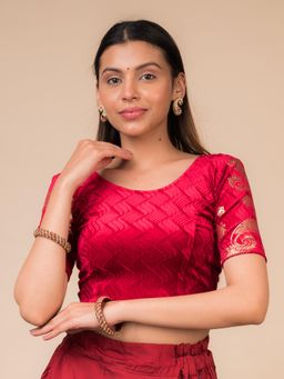 BINDIGASM'S ADVI - Arisa Texture Velvet Gold Paisley with Round Neck Stretchable Pull On Blouse