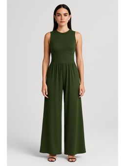 Cider - Solid Sleeveless Wide Leg Jumpsuit
