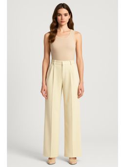 Cider - Beige High Waist Pleated Wide Leg Pant