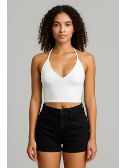 Cider - White Solid Halter Crop Top
