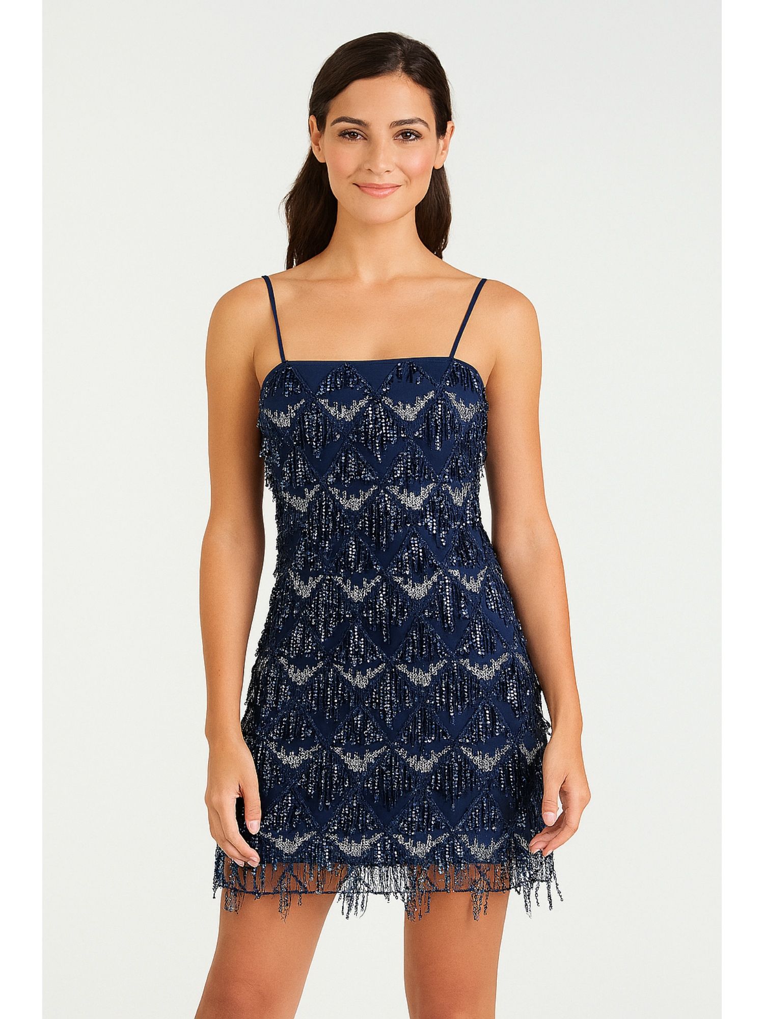 cider Blue Sequins Square Neck Geometric Tassel Mini Dress-picture-13