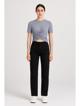 Cider - Blue Round Neck Twist Solid Short Sleeve Tee