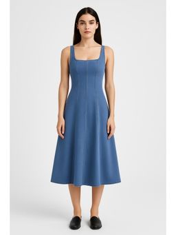 Cider - Navy Blue Denim Ruffle Cami Maxi Dress