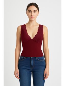 Cider - Wine Lace V-Neck Cami Crop Top