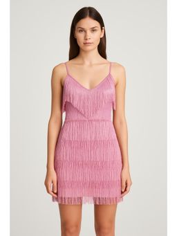 Cider - Pink Embellished Tassel Mini Dress
