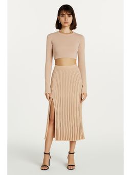 Cider - Solid Pleated Split Knitted Midi Skirt