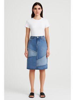 Cider - Miss Crafty Patchwork Denim Midi Skirt Curve & Plus