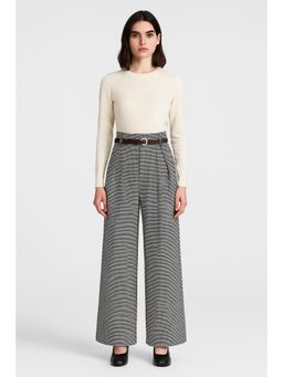 Cider - Houndstooth High Waist Belted Wide Leg Trousers