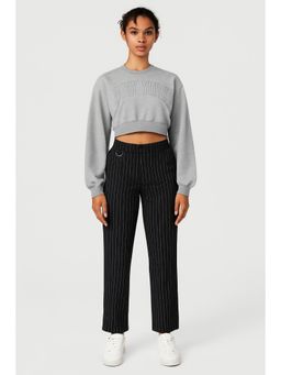 Cider - Terry Round Neckline Graphic Crop Sweatshirt