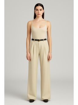 Cider - Mid Rise Solid Pocket Straight Leg Trousers with Belt