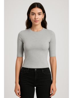 Cider - Round Neck Solid Short Sleeve Top