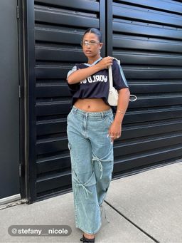 Cider - Denim Mid Rise Solid Bowknot Pocket Wide Leg Jeans