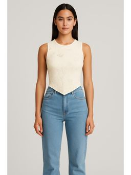Cider - Seamless Round Neckline Solid Jacquard Texture Crop Tank Top