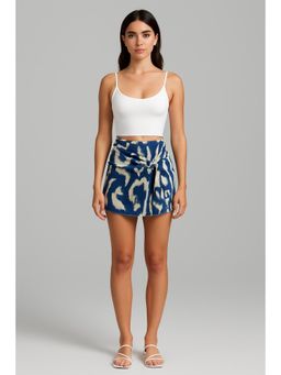 Cider - Round Neckline Solid Crop Cami Top with Mid Rise Abstract Knotted Mini Skort (Set of 2)