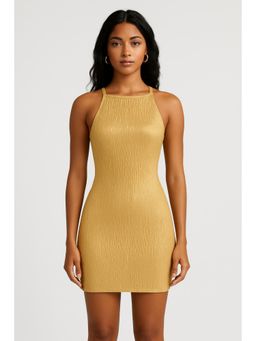 Cider - Metallic Boat Neck Solid Mini Dress
