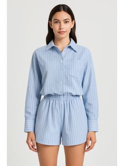 Cider - Cotton Collar Striped Micro Romper