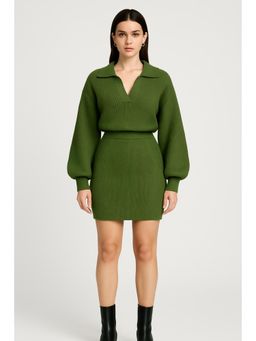 Cider - Knit Collar Solid Long Sleeve Mini Dress Curve & Plus