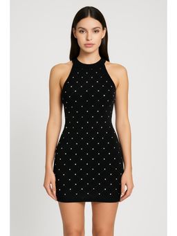 Cider - Knit Rhinestone Halter Mini Dress