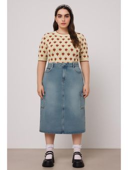 Cider - Washed Cargo Denim Midi Skirt Curve & Plus