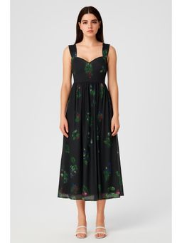 Cider - Square Neck Floral Mesh Maxi Dress