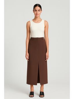 Cider - Solid High Waist Split Maxi Skirt