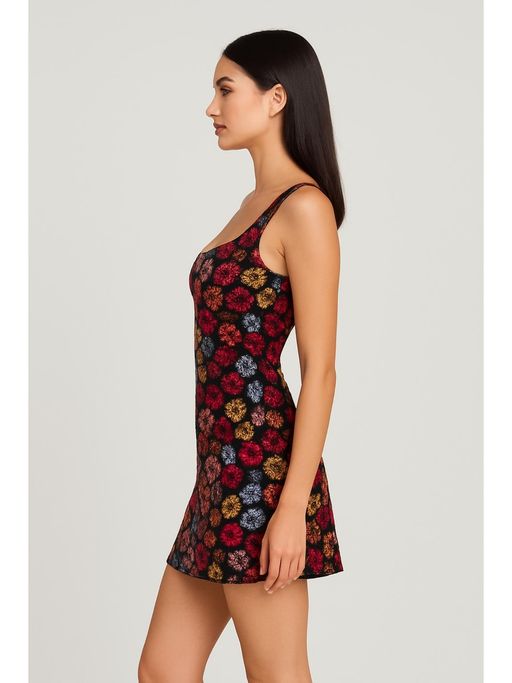 Buy Cider Floral Sequin Scoop Neckline Split Mini Dress (XXS) Online