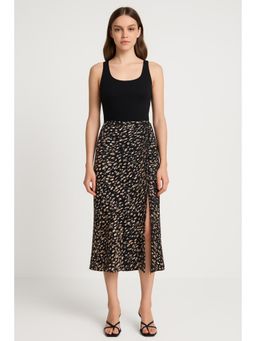 Cider - Spot Leopard Print Drawstring Split Maxi Skirt