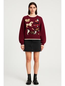 Cider - Round Neck Puppy Contrasting Binding Knitted Top