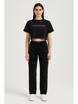 Cider - Cotton-blend Round Neckline Oversized Crop Top