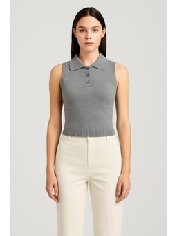 Cider - Knit Polo Solid Button Crop Tank Top