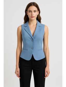 Cider - Linen-blend Collar Solid Button Blazer Vest