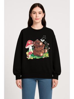 Cider - Cotton Round Neckline Bear Mushroom Butterfly Graphic Oversized Sweatshirt