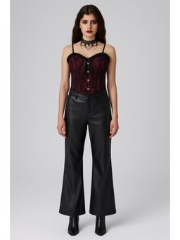 Cider - Floral Lace V-neck Button Bowknot Corset Tube Top