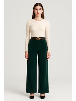 Cider - Corduroy Middle Waist Pocket Straight Leg Trousers With Belt