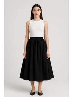 Cider - 100% Cotton Mid Rise Solid Ruffle Maxi Skirt