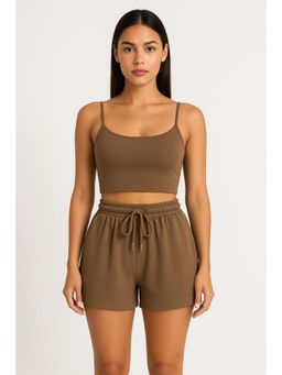 Cider - U-neckline Crop Cami Top & Drawstring Wide Leg Shorts Set