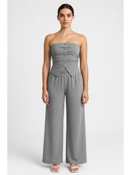 Cider - Solid Button Tube Top With Mid Rise Solid Wide Leg Trousers