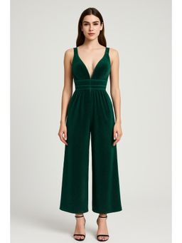Cider - Velvet V-neck Backless Jumpsuit