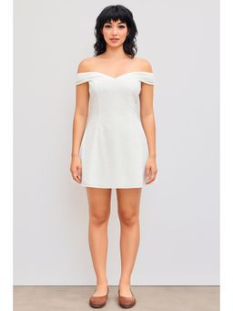 Cider - Broderie Anglaise 100% Cotton Off-shoulder Solid Mini Dress