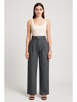 Cider - Tweed Solid Belted Straight Leg Trousers