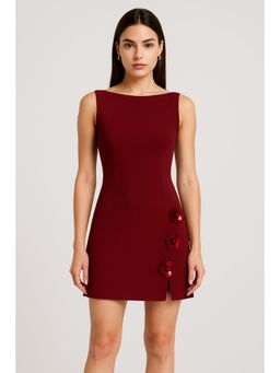 Cider - Boat Neck Floral Split Mini Dress