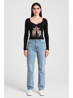 Cider - Sweetheart Bowknot Deer Knotted Long Sleeve Top