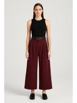 Cider - Corduroy Mid Rise Pocket Pleated Wide Leg Trousers With Belt