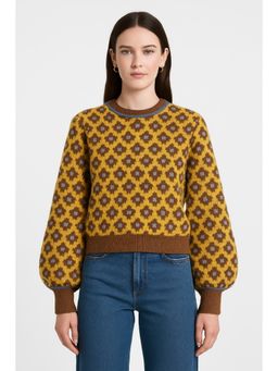 Cider - Knit Round Neckline Floral Sweater