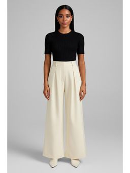 Cider - Mid Rise Solid Zipper Wide Leg Trousers