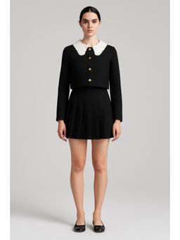 Cider - Collar Solid Button Two Tone Crop Jacket