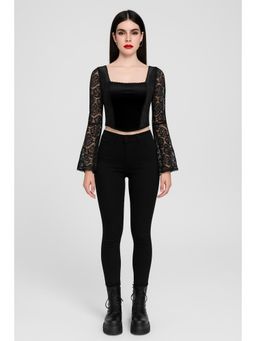 Cider - Square Neck Lace Long Sleeve Blouse